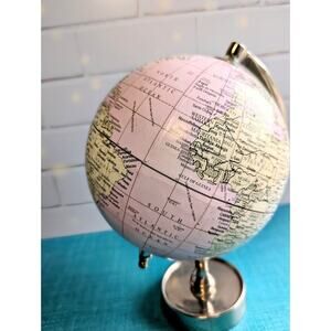 World Globe Rose Pink Barbie Core Boho Child Map Mini Office Study Retro Muted